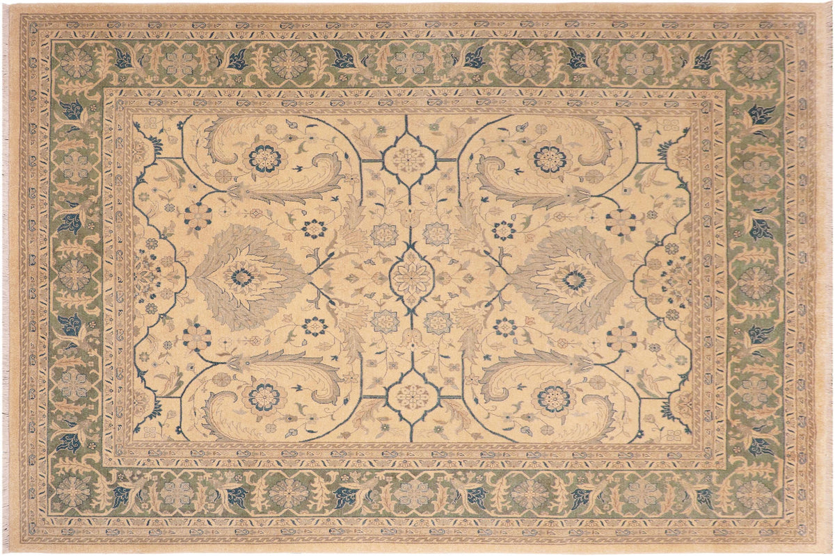 handmade Traditional  Beige Green Hand Knotted RECTANGLE 100% WOOL area rug 8x10