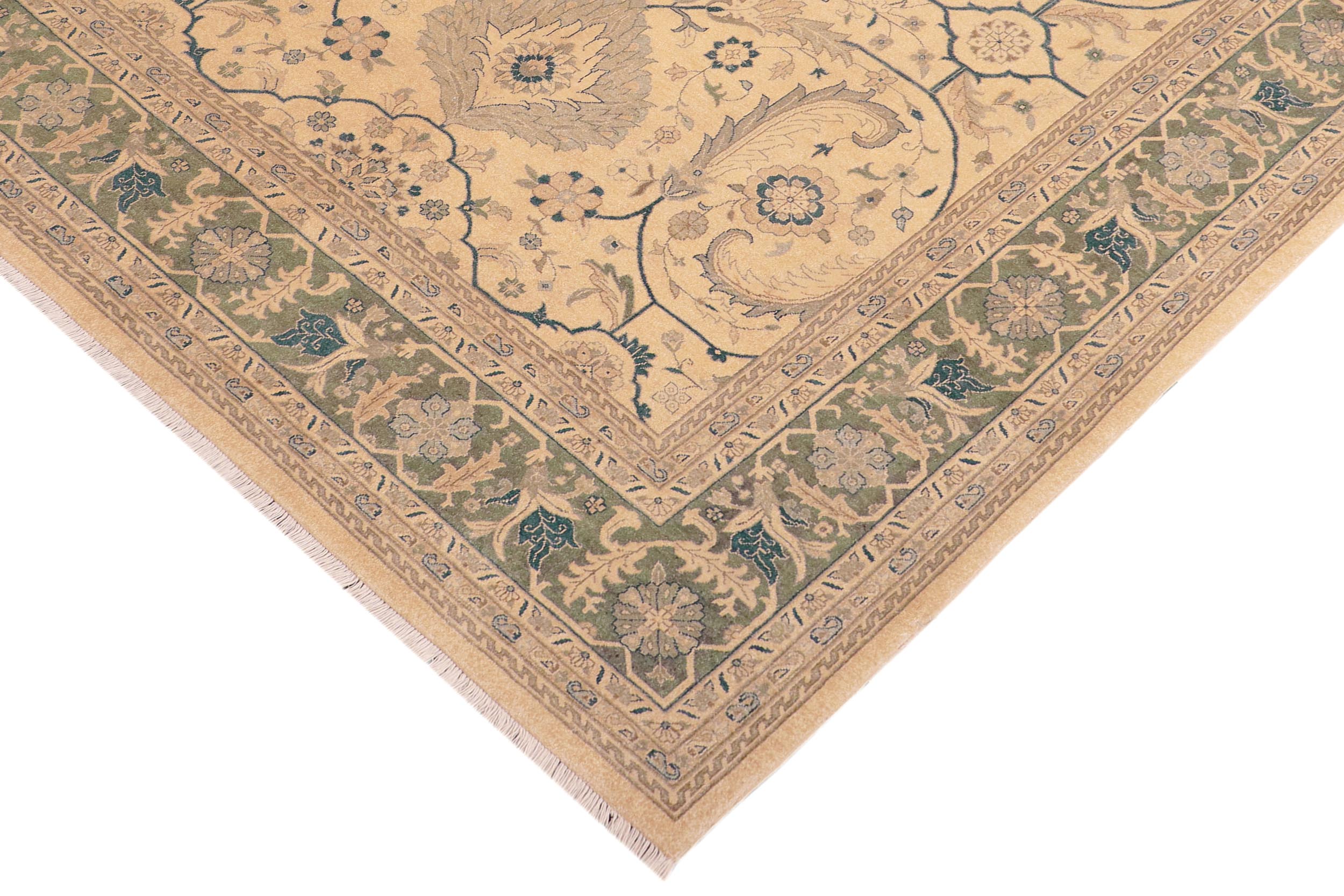 handmade Traditional  Beige Green Hand Knotted RECTANGLE 100% WOOL area rug 8x10