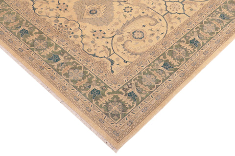 handmade Traditional  Beige Green Hand Knotted RECTANGLE 100% WOOL area rug 8x10