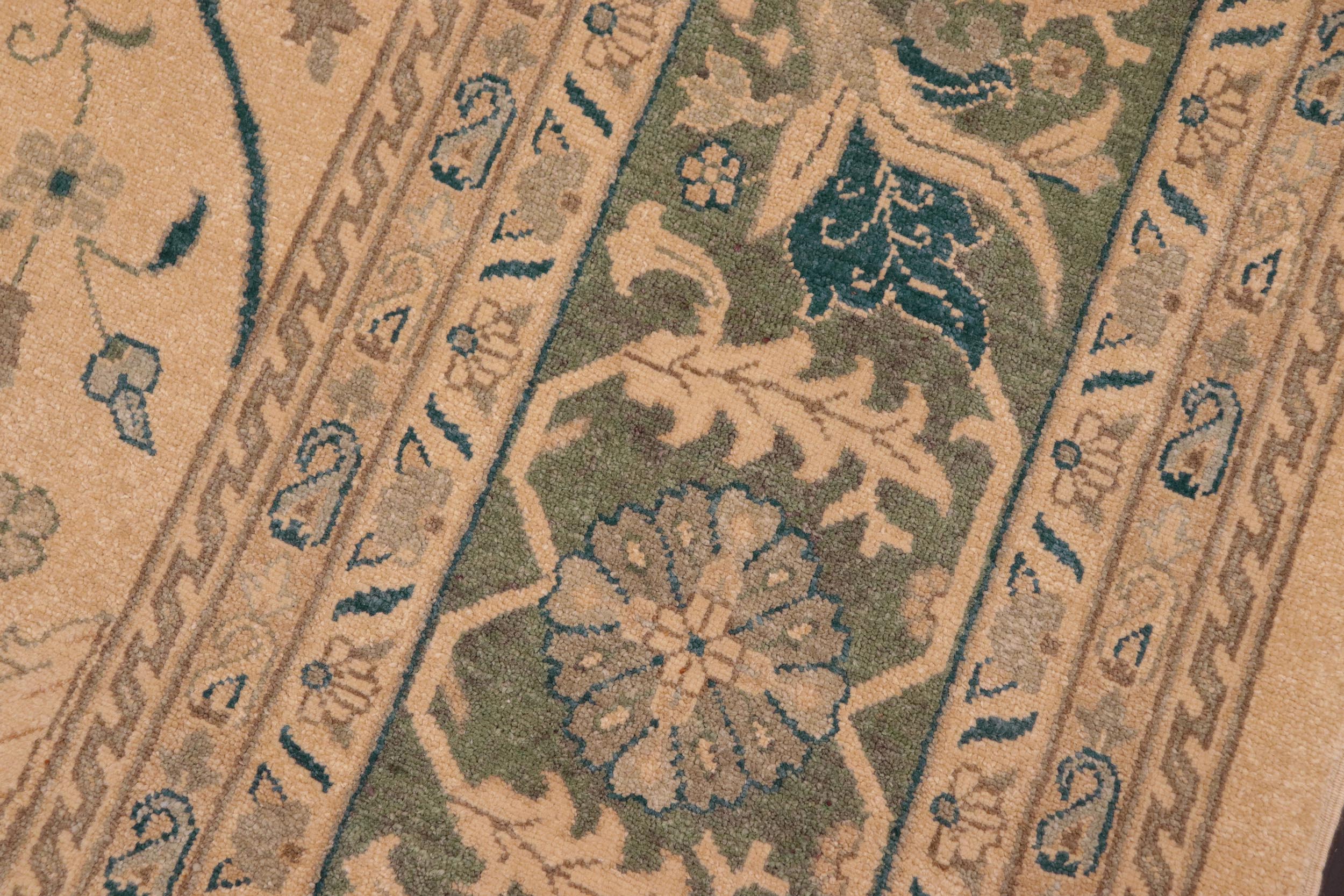 handmade Traditional  Beige Green Hand Knotted RECTANGLE 100% WOOL area rug 8x10