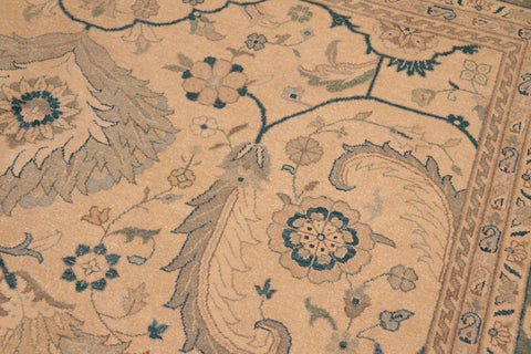 handmade Traditional  Beige Green Hand Knotted RECTANGLE 100% WOOL area rug 8x10