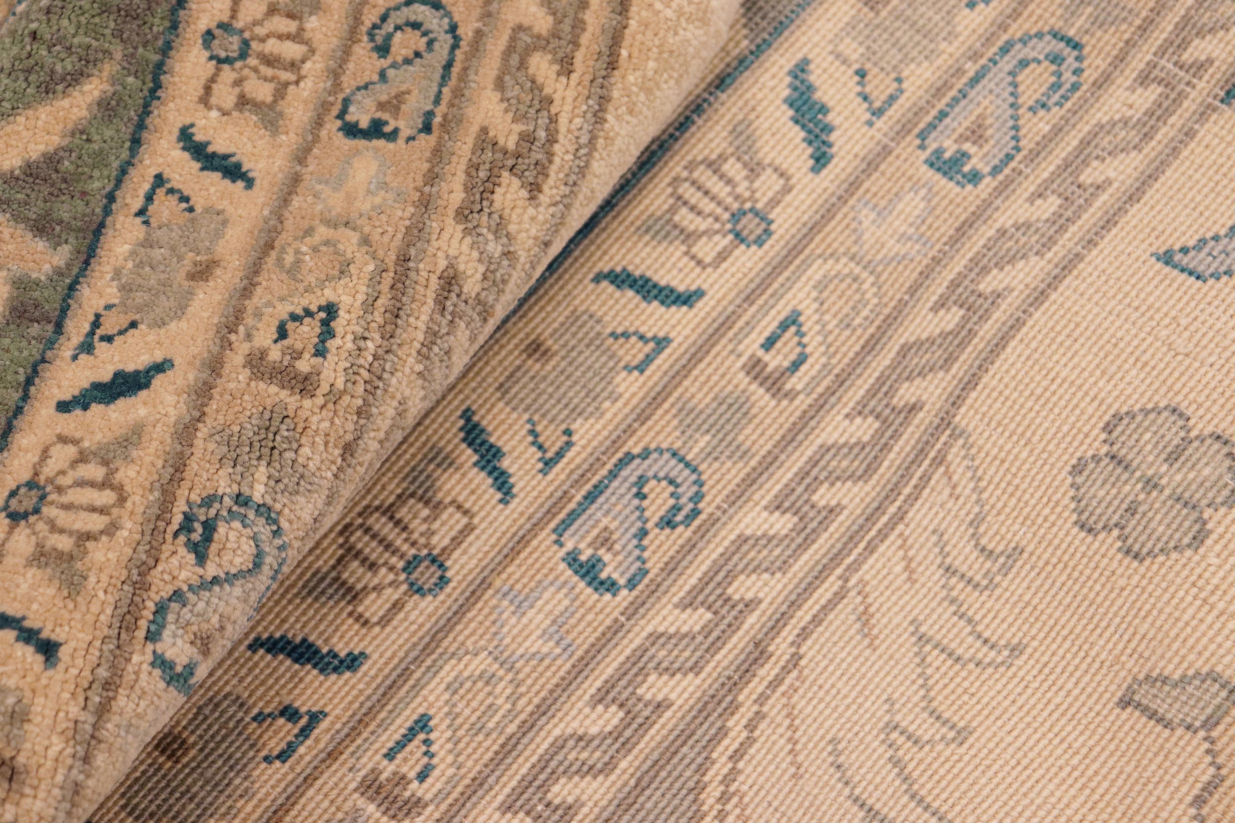 handmade Traditional  Beige Green Hand Knotted RECTANGLE 100% WOOL area rug 8x10