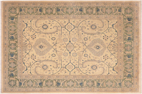 handmade Traditional  Beige Green Hand Knotted RECTANGLE 100% WOOL area rug 8x10