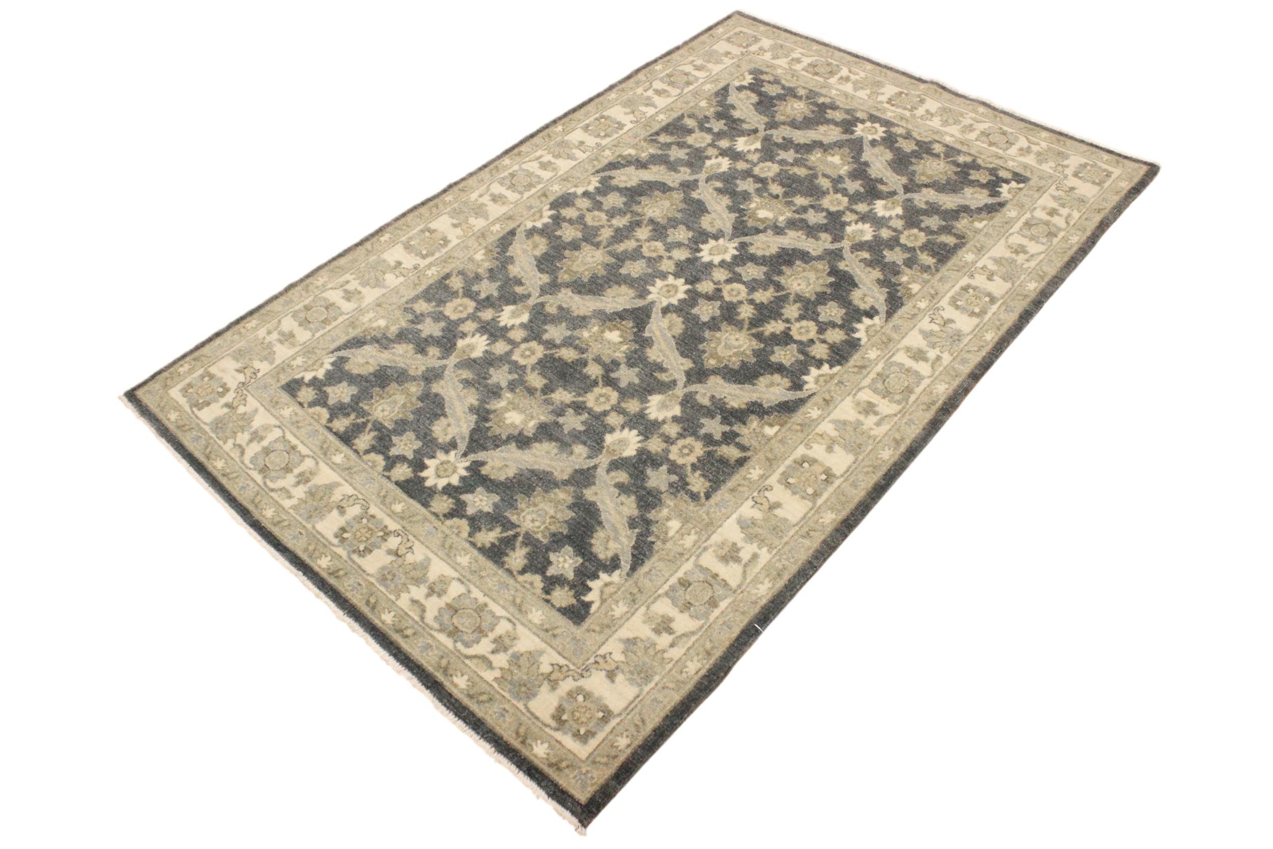 handmade Transitional Kafkaz Charcoal Blue Hand Knotted RECTANGLE 100% WOOL area rug 4' x 6'