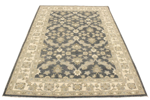 handmade Transitional Kafkaz Charcoal Blue Hand Knotted RECTANGLE 100% WOOL area rug 4' x 6'