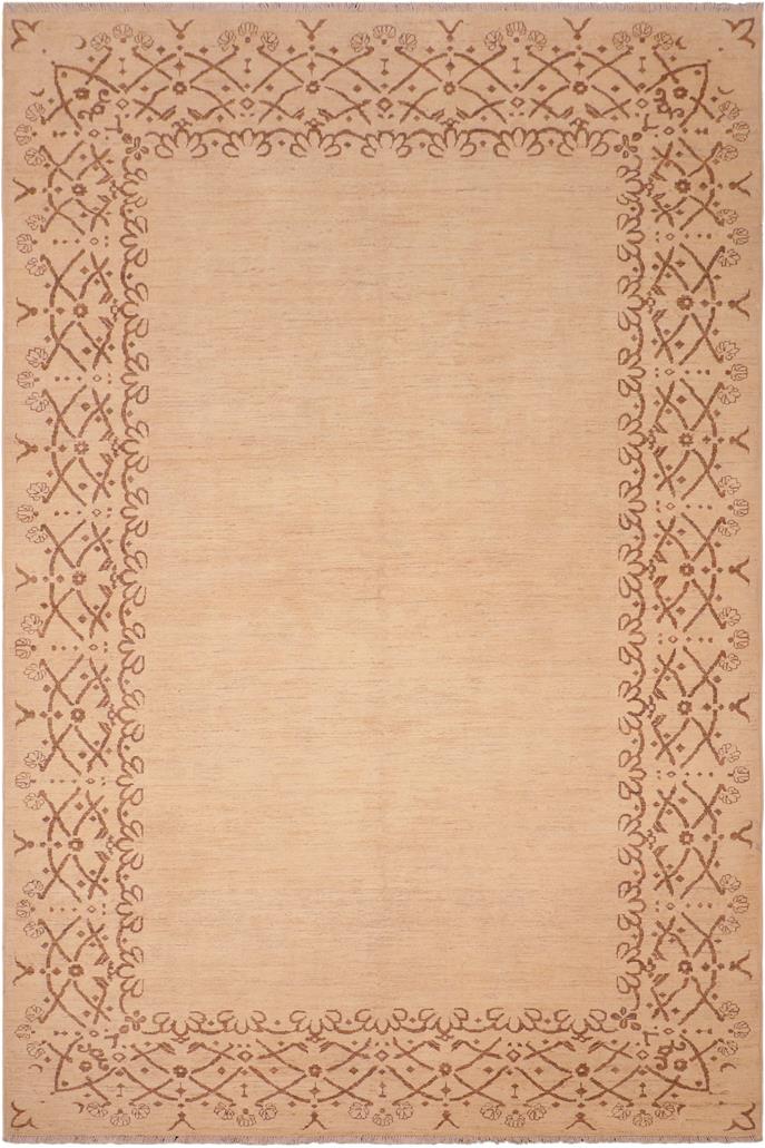 handmade Modern Kafkaz Tan Brown Hand Knotted RECTANGLE 100% WOOL area rug 6 x 9