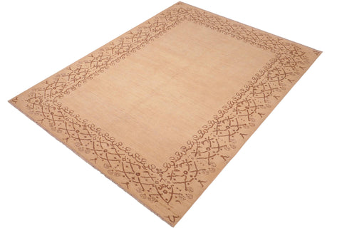 handmade Modern Kafkaz Tan Brown Hand Knotted RECTANGLE 100% WOOL area rug 6' x 9'