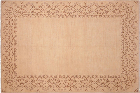 handmade Modern Kafkaz Tan Brown Hand Knotted RECTANGLE 100% WOOL area rug 6' x 9'