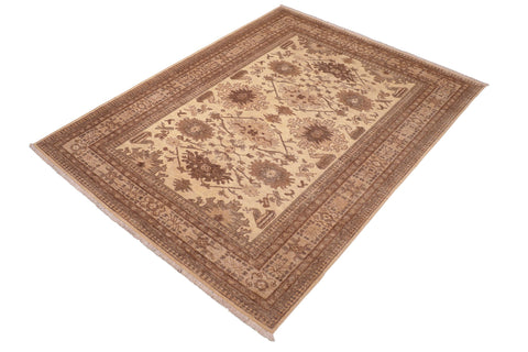 handmade Geometric Kafkaz Beige Tan Hand Knotted RECTANGLE 100% WOOL area rug 6' x 9'