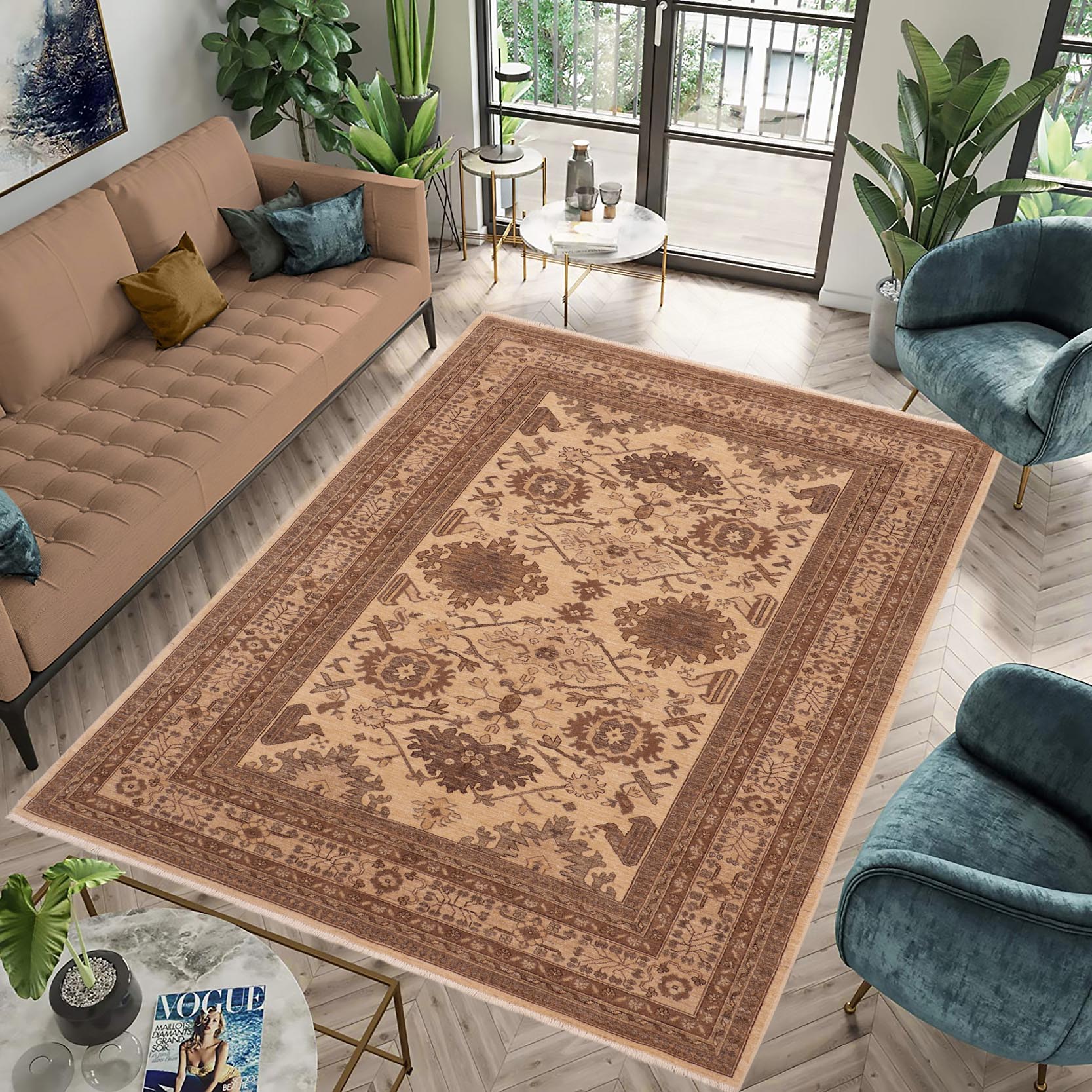 handmade Geometric Kafkaz Beige Tan Hand Knotted RECTANGLE 100% WOOL area rug 6' x 9'