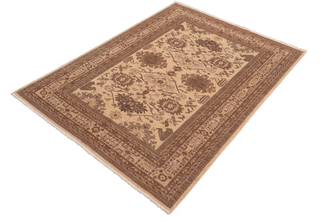 handmade Geometric Kafkaz Beige Tan Hand Knotted RECTANGLE 100% WOOL area rug 6' x 9'