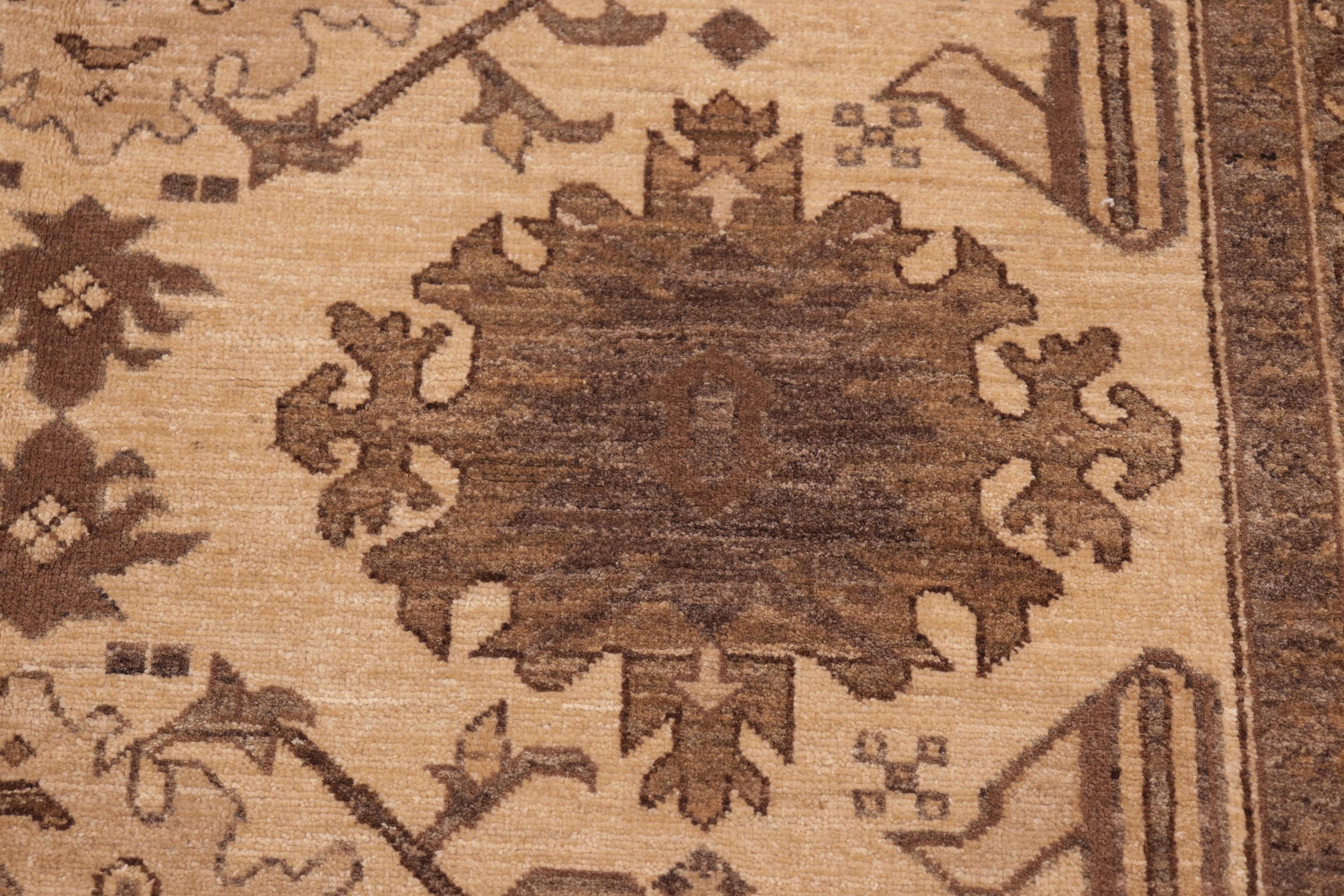 handmade Geometric Kafkaz Beige Tan Hand Knotted RECTANGLE 100% WOOL area rug 6' x 9'