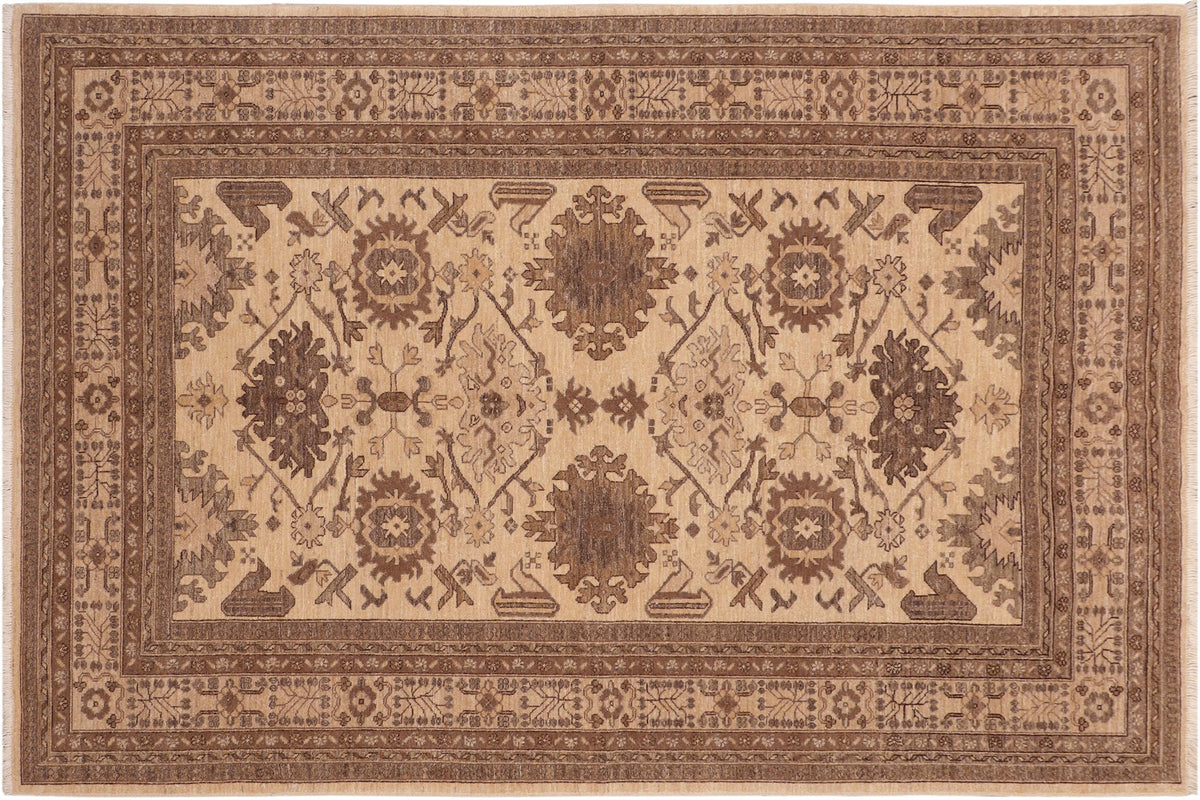 handmade Geometric Kafkaz Beige Tan Hand Knotted RECTANGLE 100% WOOL area rug 6' x 9'