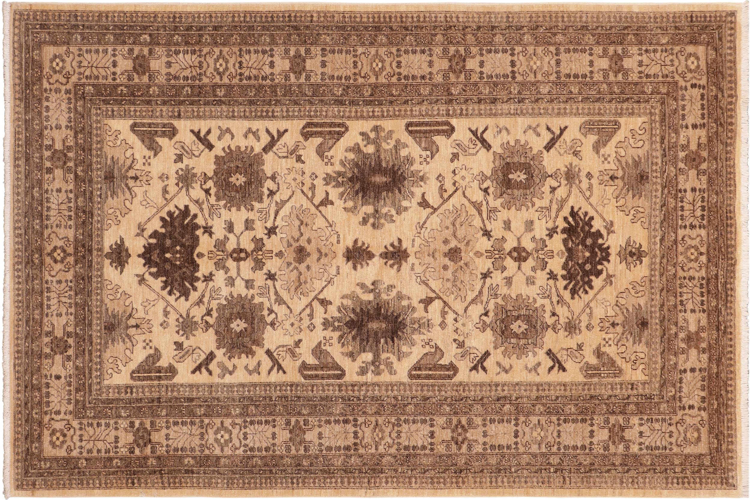 handmade Geometric Kafkaz Beige Tan Hand Knotted RECTANGLE 100% WOOL area rug 6' x 9'
