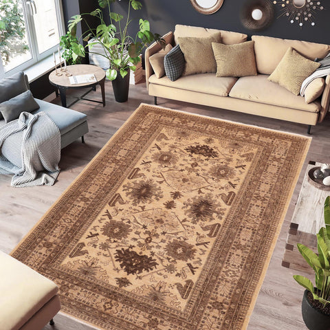 handmade Geometric Kafkaz Beige Tan Hand Knotted RECTANGLE 100% WOOL area rug 6' x 9'