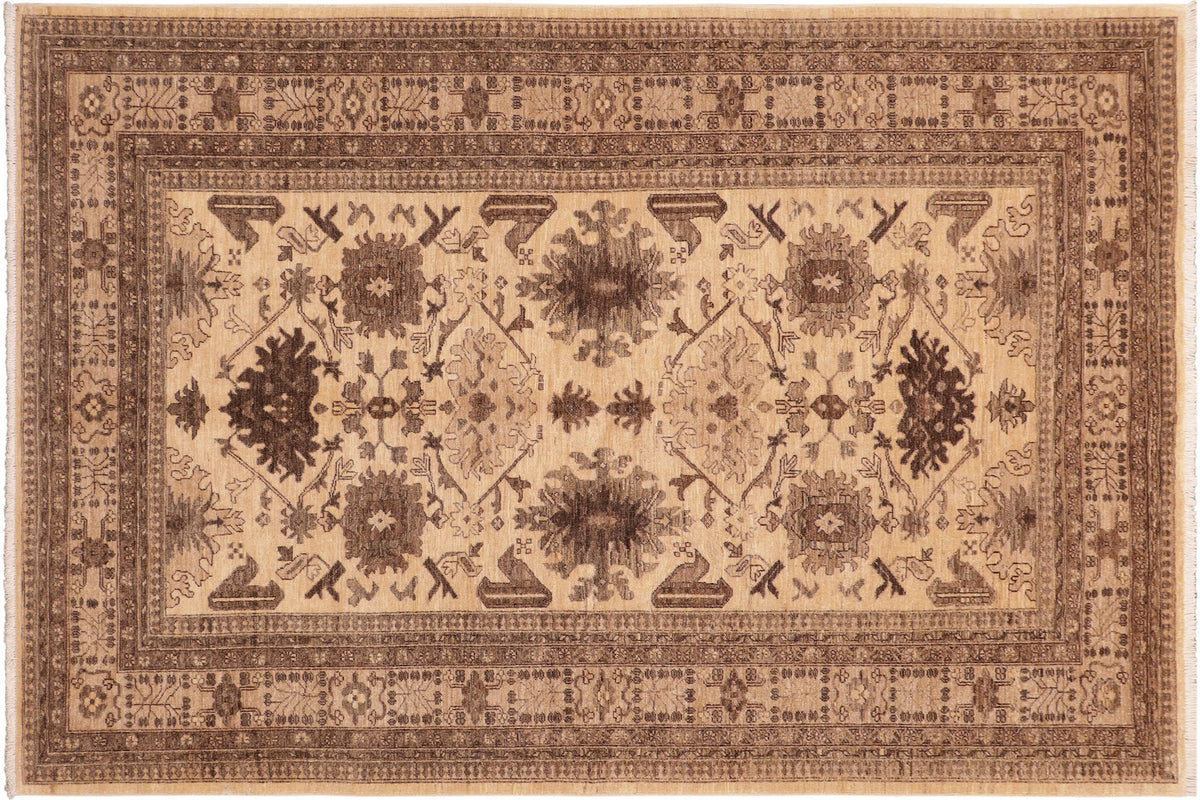 handmade Geometric Kafkaz Beige Tan Hand Knotted RECTANGLE 100% WOOL area rug 6' x 9'
