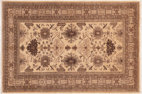 handmade Geometric Kafkaz Beige Tan Hand Knotted RECTANGLE 100% WOOL area rug 6' x 9'