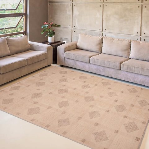 handmade Modern Kafkaz Beige Tan Hand Knotted RECTANGLE 100% WOOL area rug 6' x 9'