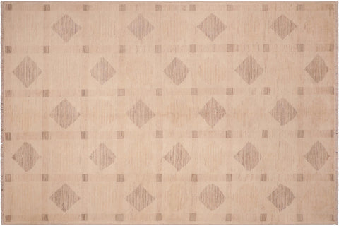 handmade Modern Kafkaz Beige Tan Hand Knotted RECTANGLE 100% WOOL area rug 6' x 9'