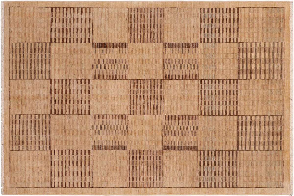 handmade Modern Gabbeh Beige Tan Hand Knotted RECTANGLE 100% WOOL area rug 6' x 9'