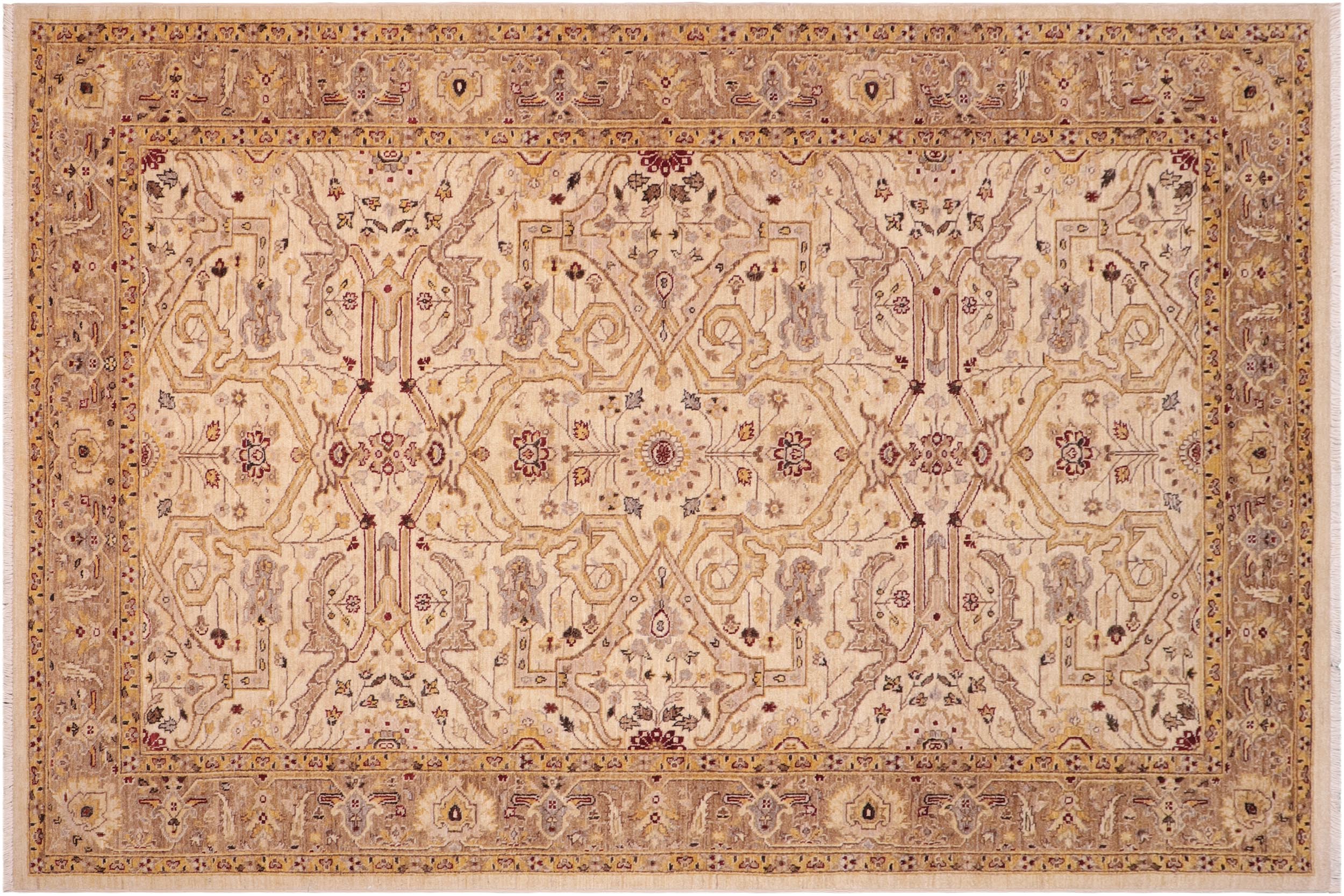 handmade Transitional Kafkaz Ivory Gold Hand Knotted RECTANGLE 100% WOOL area rug 6' x 9'