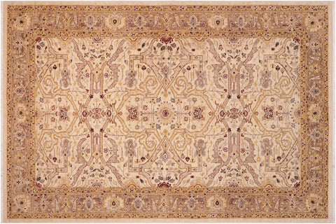 handmade Transitional Kafkaz Ivory Gold Hand Knotted RECTANGLE 100% WOOL area rug 6' x 9'
