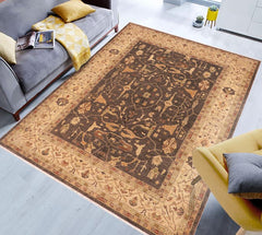 handmade Traditional Kafkaz Brown Beige Hand Knotted RECTANGLE 100% WOOL area rug 8X10