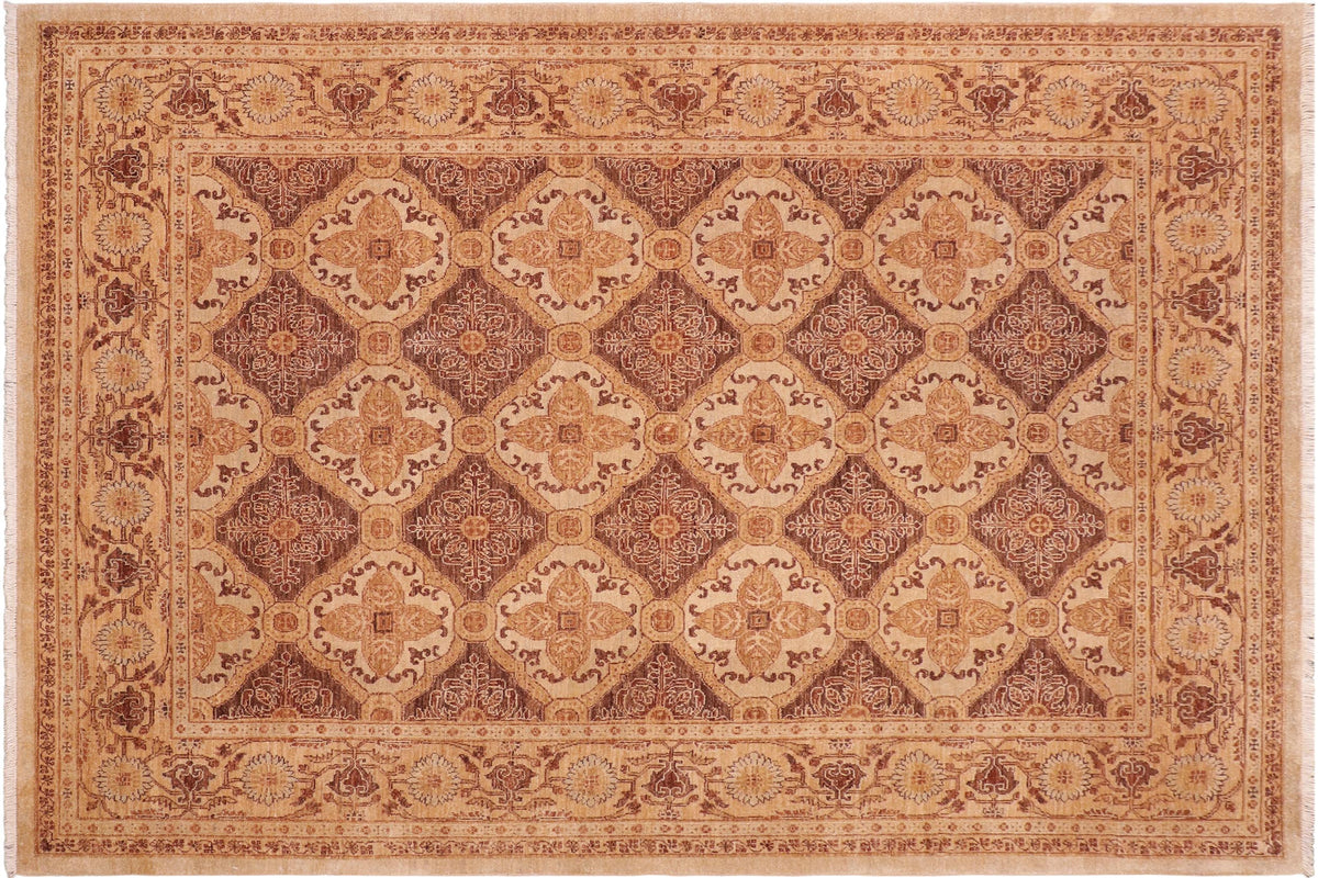 handmade Transitional Kafkaz Brown Gold Hand Knotted RECTANGLE 100% WOOL area rug 6' x 8'