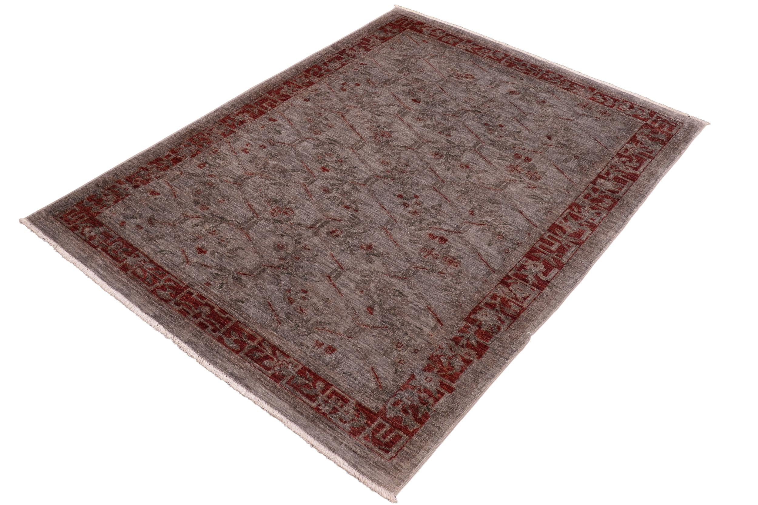 handmade Over Dyed Over Dyed Gray Red Hand Knotted RECTANGLE 100% WOOL area rug 6' x 9'