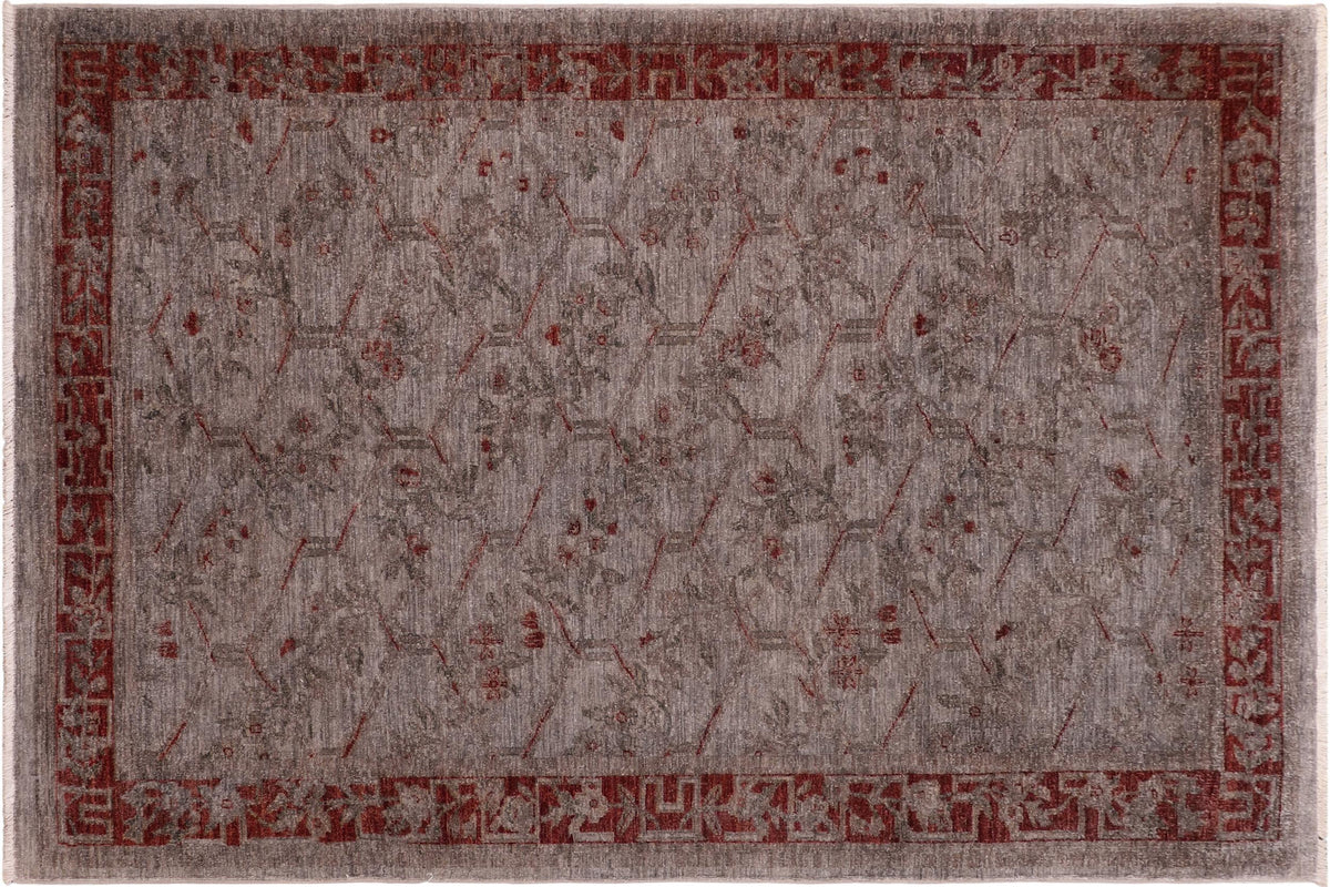 handmade Over Dyed Over Dyed Gray Red Hand Knotted RECTANGLE 100% WOOL area rug 6' x 9'