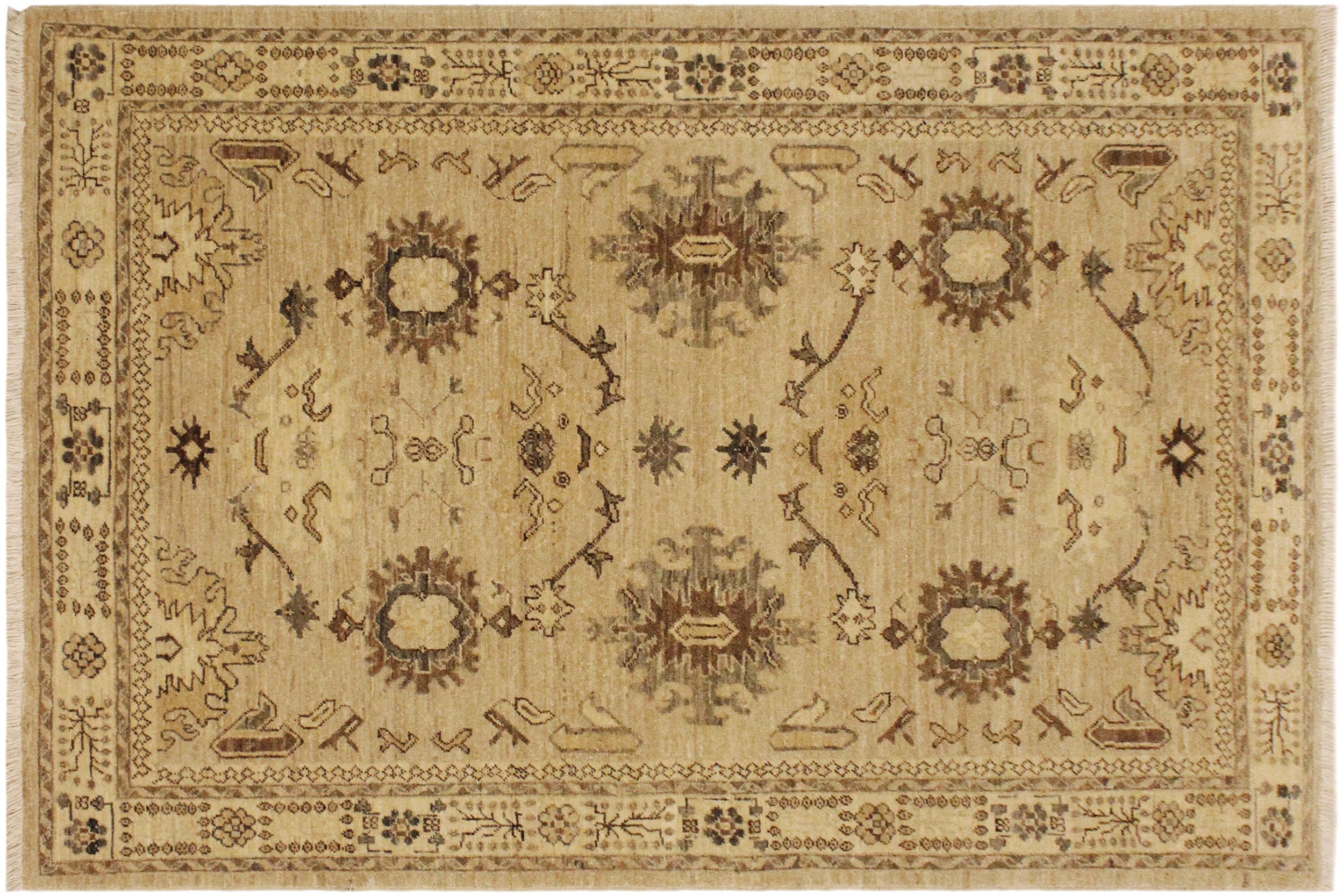 handmade Geometric Kafkaz Tan Lt. Brown Hand Knotted RECTANGLE 100% WOOL area rug 4' x 6'