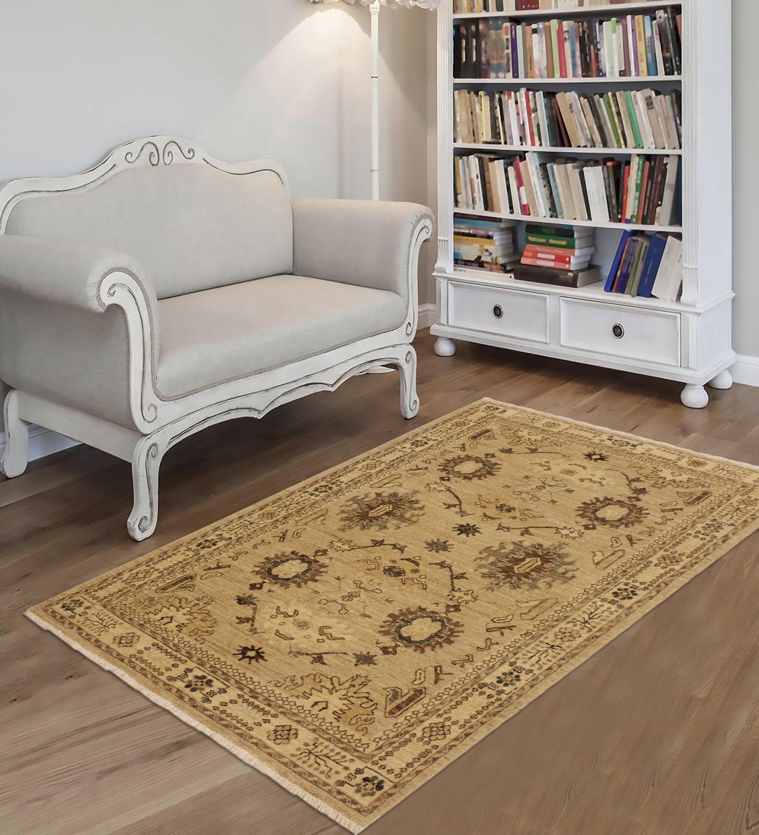 handmade Geometric Kafkaz Tan Lt. Brown Hand Knotted RECTANGLE 100% WOOL area rug 4' x 6'