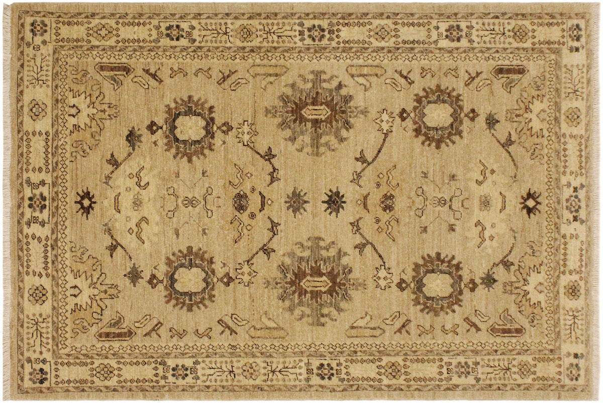 handmade Geometric Kafkaz Tan Lt. Brown Hand Knotted RECTANGLE 100% WOOL area rug 4' x 6'