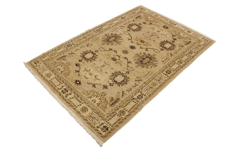 handmade Geometric Kafkaz Tan Lt. Brown Hand Knotted RECTANGLE 100% WOOL area rug 4' x 6'