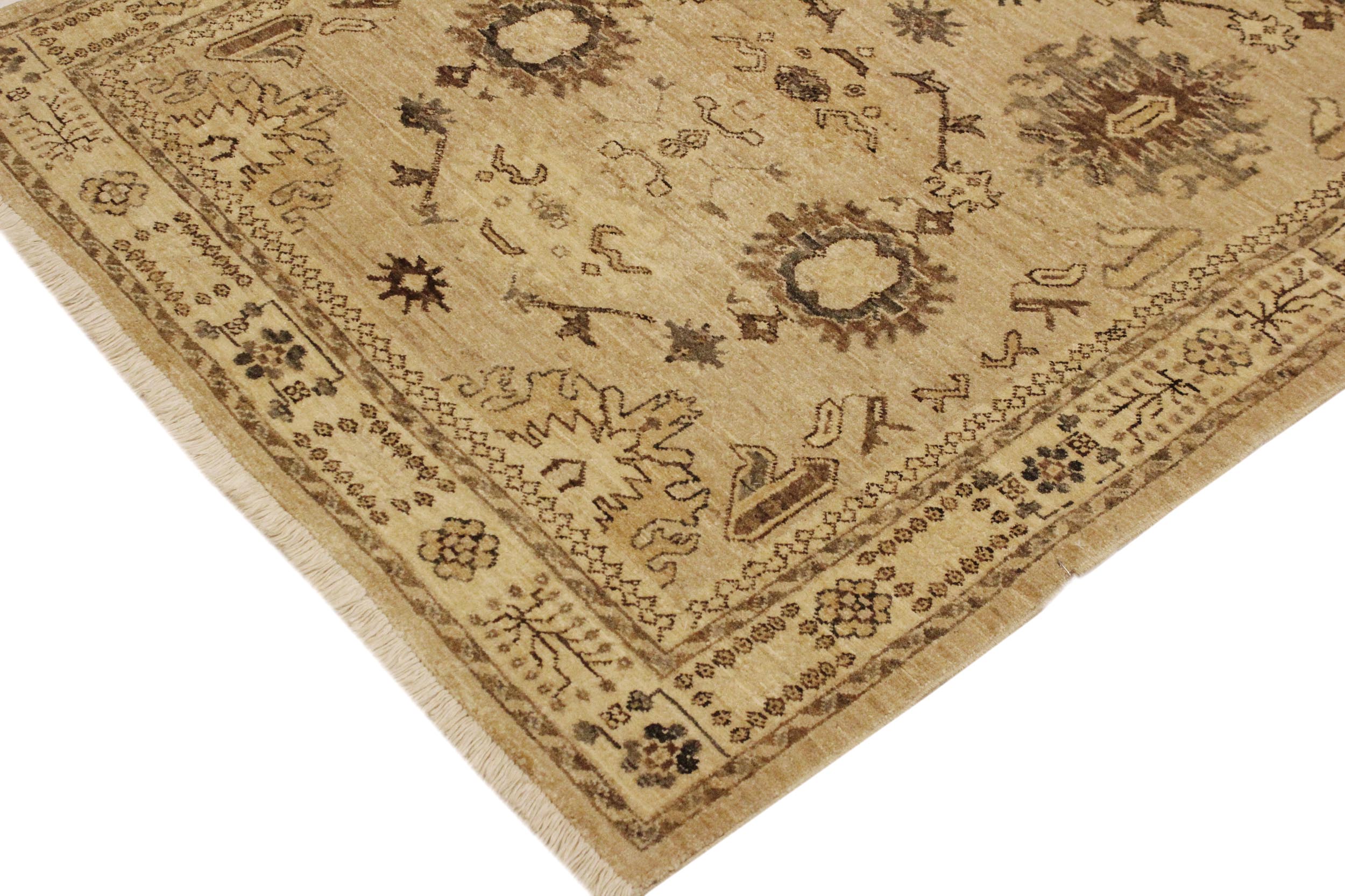 handmade Geometric Kafkaz Tan Lt. Brown Hand Knotted RECTANGLE 100% WOOL area rug 4' x 6'