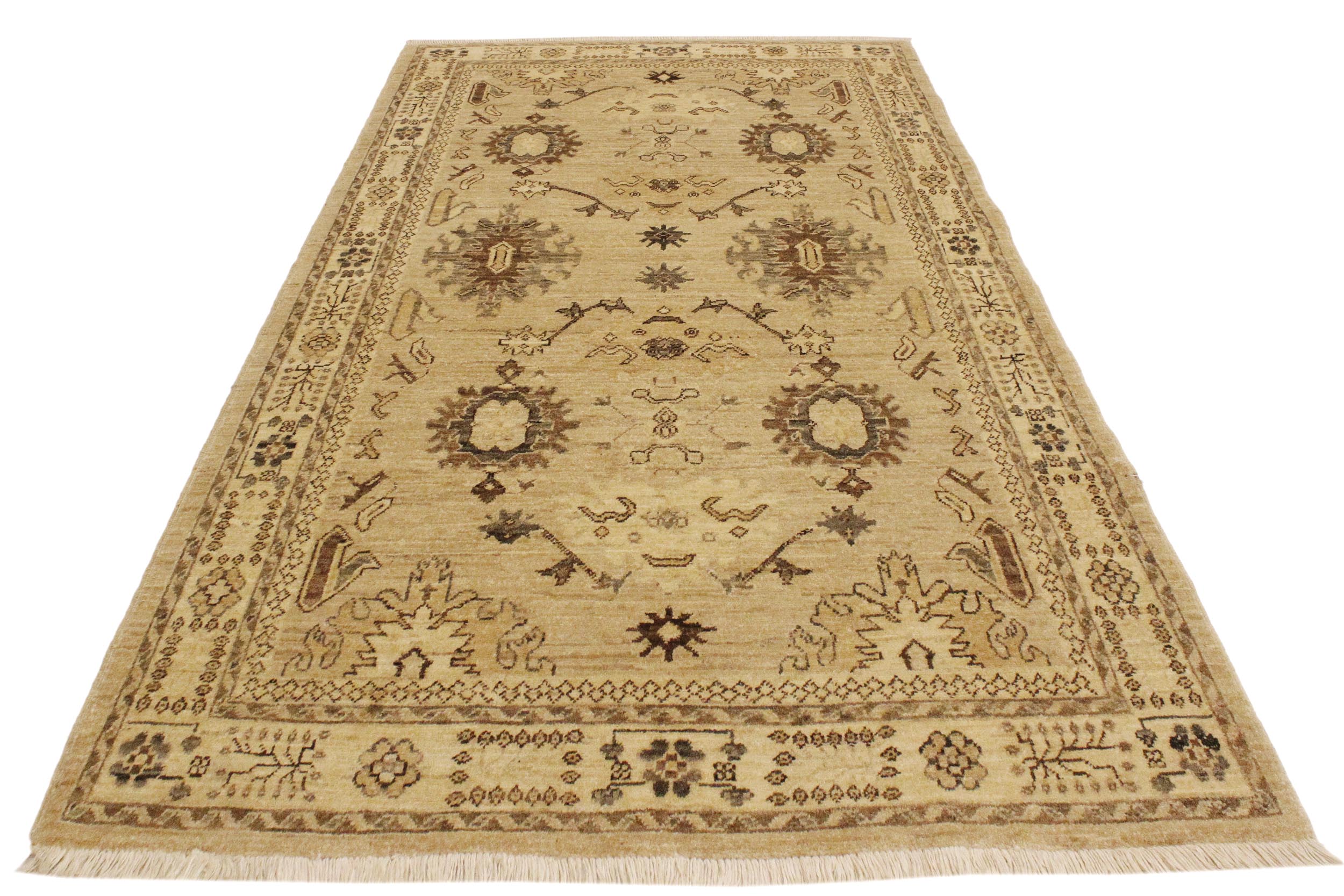 handmade Geometric Kafkaz Tan Lt. Brown Hand Knotted RECTANGLE 100% WOOL area rug 4' x 6'
