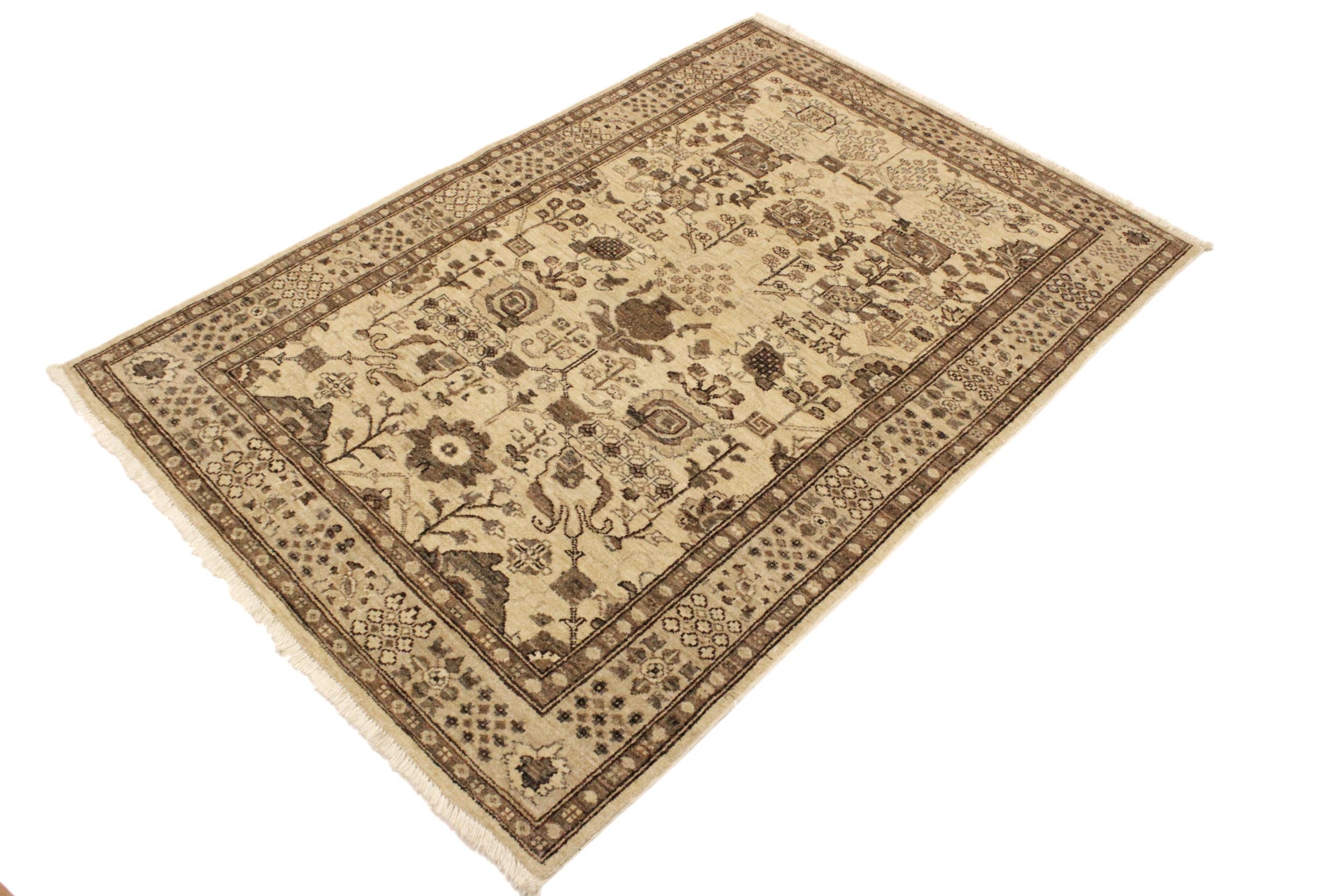 handmade Geometric Kafkaz Tan Lt. Brown Hand Knotted RECTANGLE 100% WOOL area rug 4' x 6'