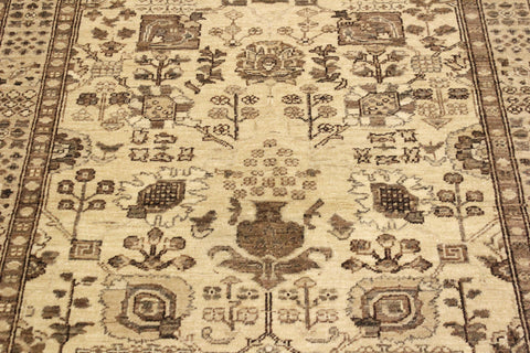 handmade Geometric Kafkaz Tan Lt. Brown Hand Knotted RECTANGLE 100% WOOL area rug 4' x 6'