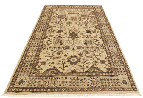 handmade Geometric Kafkaz Tan Lt. Brown Hand Knotted RECTANGLE 100% WOOL area rug 4' x 6'