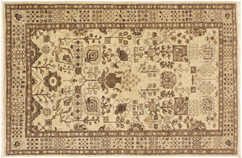 handmade Geometric Kafkaz Tan Lt. Brown Hand Knotted RECTANGLE 100% WOOL area rug 4' x 6'