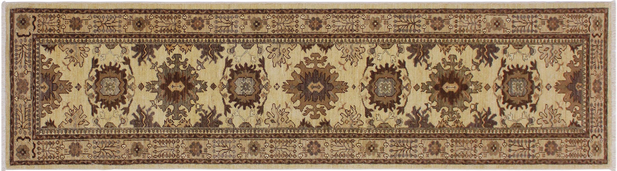 handmade Geometric Kafkaz Lt. Gold Tan Hand Knotted RUNNER 100% WOOL area rug 3' x 9'