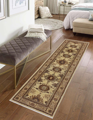 handmade Geometric Kafkaz Lt. Gold Tan Hand Knotted RUNNER 100% WOOL area rug 3' x 9'