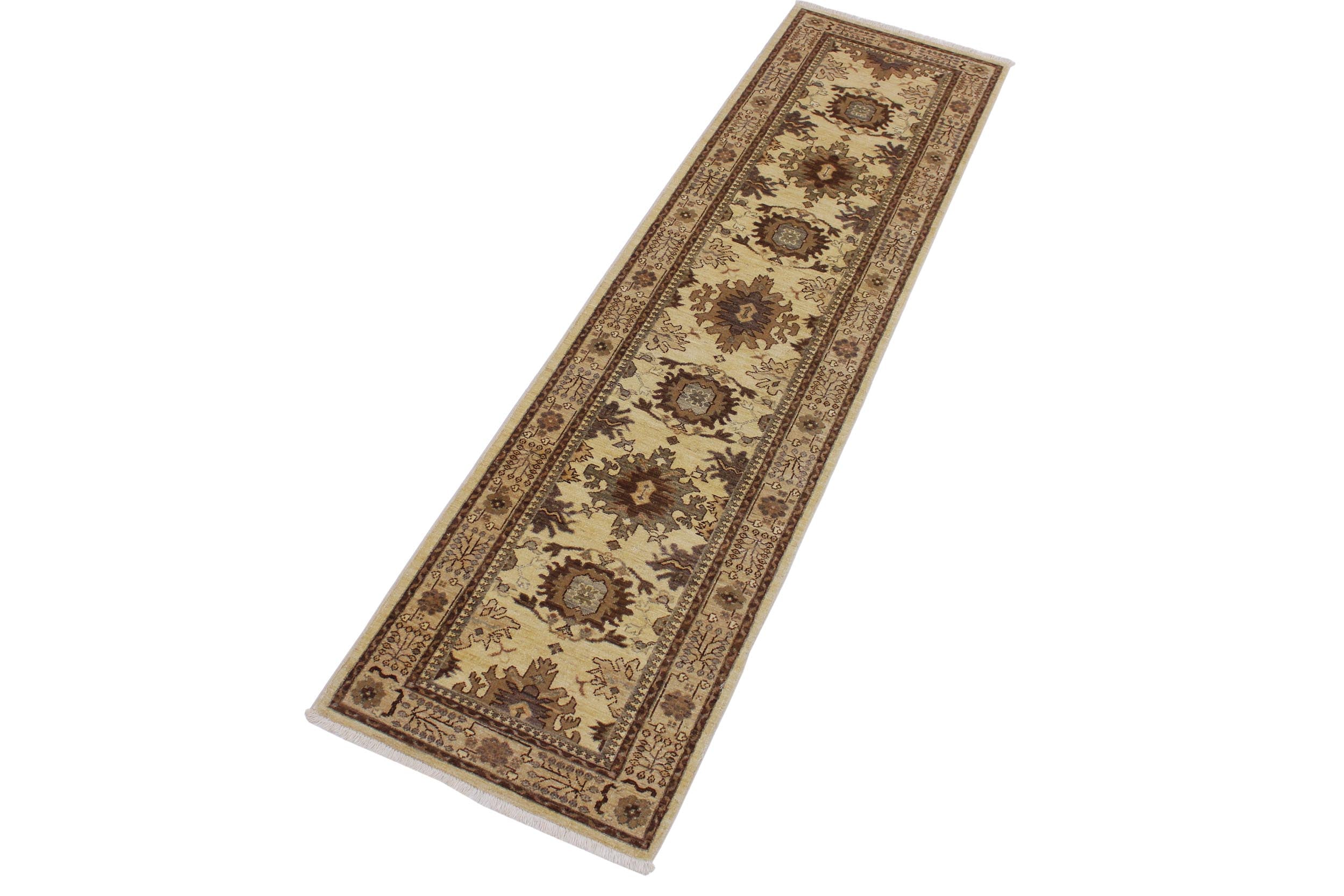 handmade Geometric Kafkaz Lt. Gold Tan Hand Knotted RUNNER 100% WOOL area rug 3' x 9'