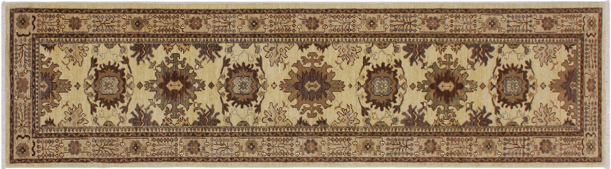 handmade Geometric Kafkaz Lt. Gold Tan Hand Knotted RUNNER 100% WOOL area rug 3' x 9'
