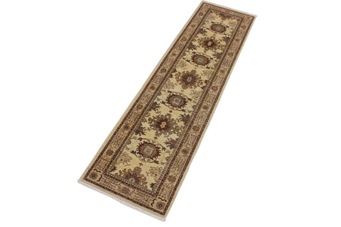 handmade Geometric Kafkaz Lt. Gold Tan Hand Knotted RUNNER 100% WOOL area rug 3' x 9'