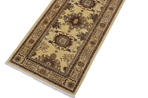 handmade Geometric Kafkaz Lt. Gold Tan Hand Knotted RUNNER 100% WOOL area rug 3' x 9'