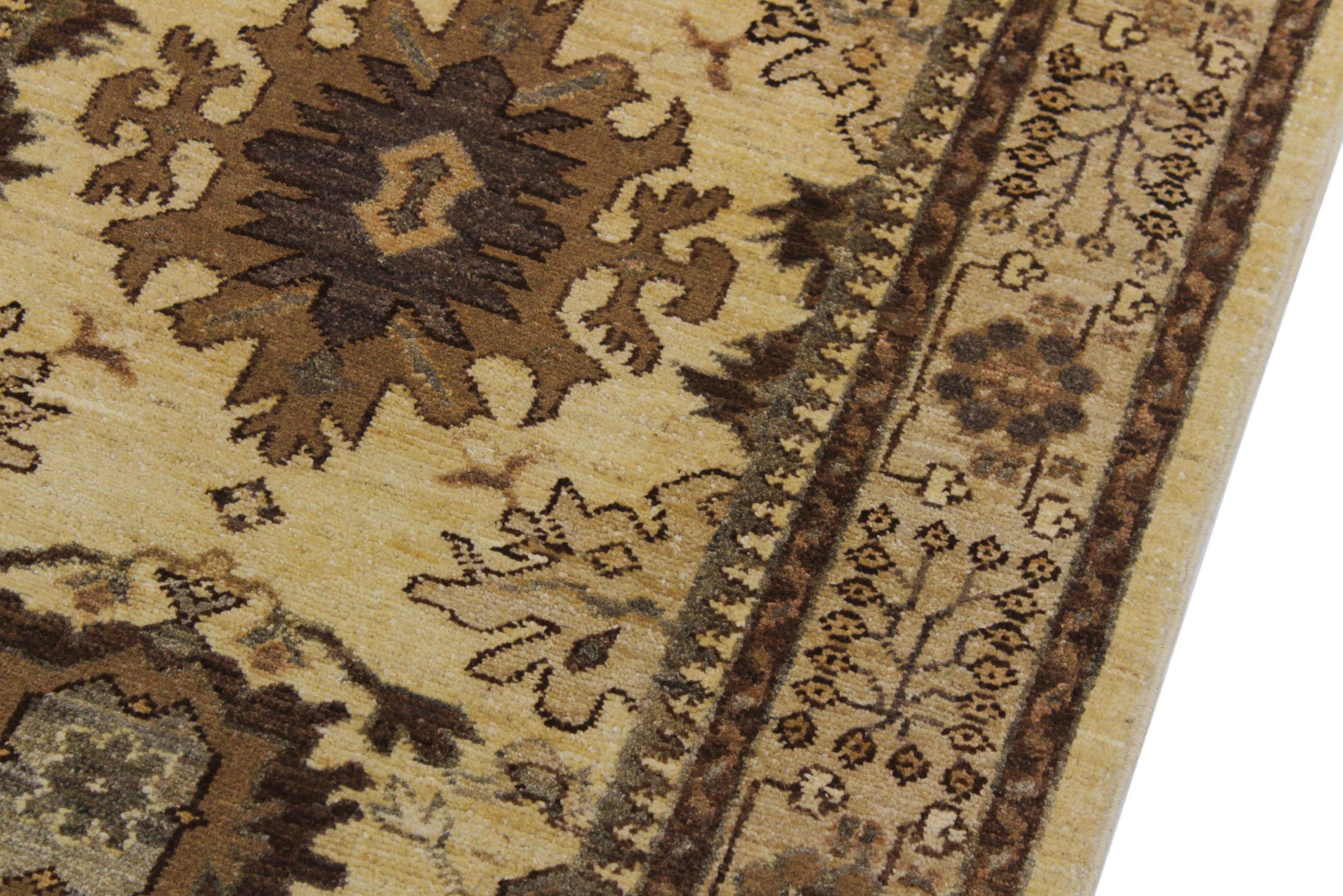 handmade Geometric Kafkaz Lt. Gold Tan Hand Knotted RUNNER 100% WOOL area rug 3' x 9'