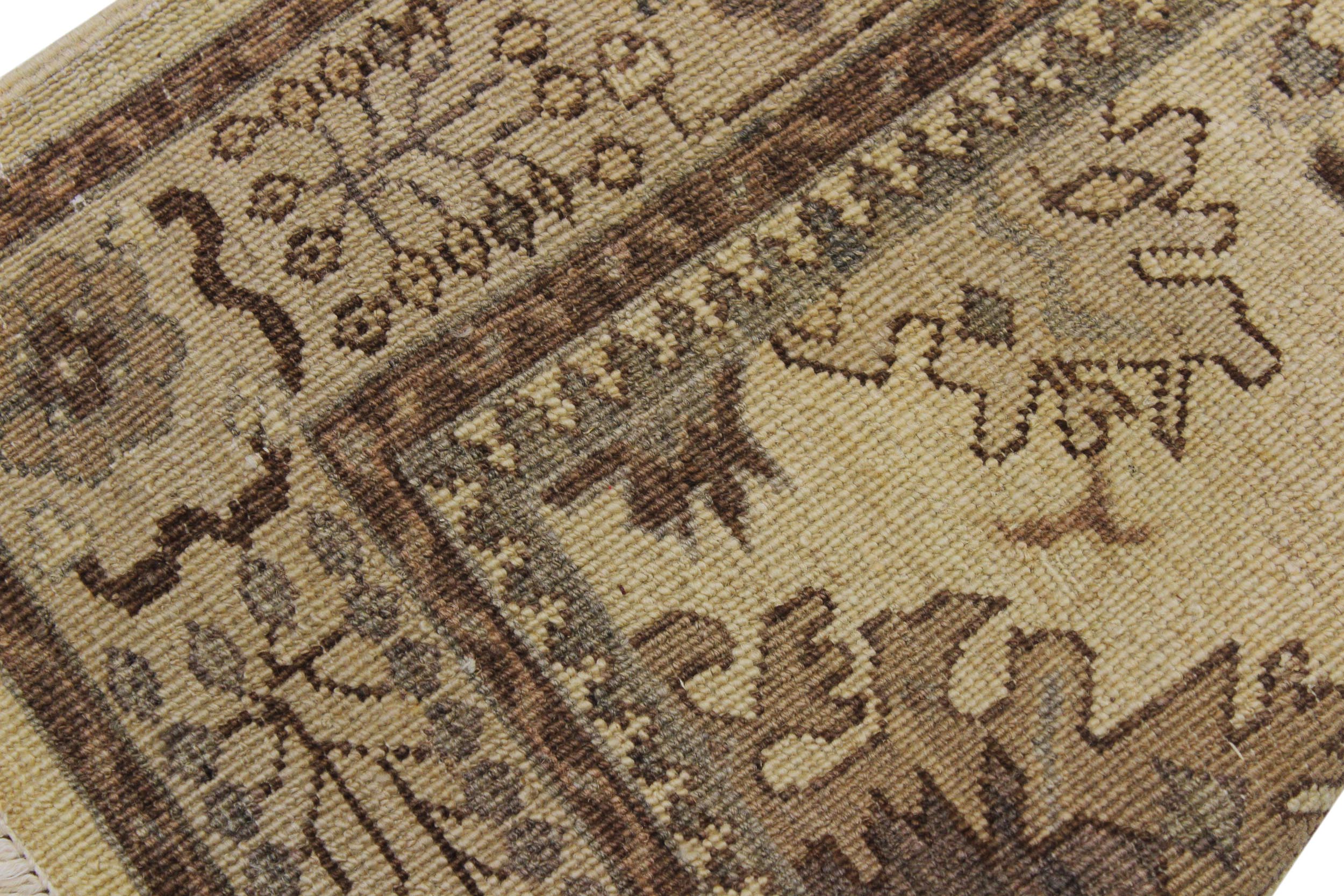 handmade Geometric Kafkaz Lt. Gold Tan Hand Knotted RUNNER 100% WOOL area rug 3' x 9'
