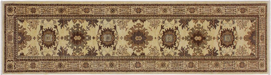 handmade Traditional Kafkaz Gold Tan Hand Knotted RUNNER 100% WOOL area rug 3X9