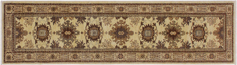handmade Geometric Kafkaz Lt. Gold Tan Hand Knotted RUNNER 100% WOOL area rug 3' x 9'